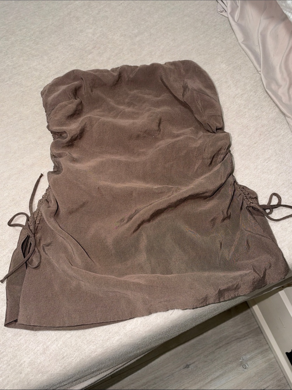 ZARA Chocolate Brown Flowy Strapless Ruched Tie Top
